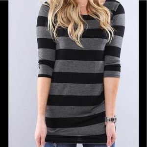 Chris & Carol | Black & Charcoal Striped Tunic